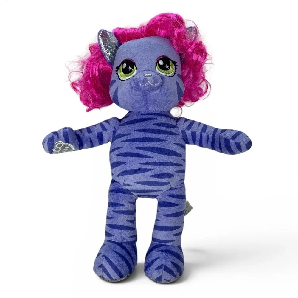 Build-A-Bear Honey Girls Teegan Purple Tiger Cat Pink Hair 18